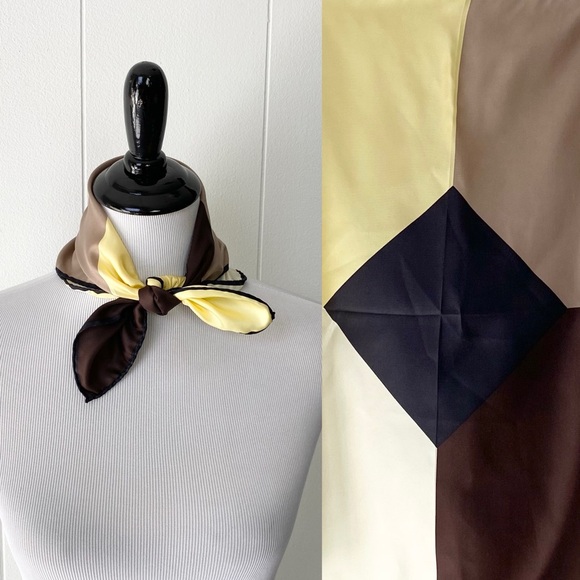 VTG Ashear Geo Silk Italian Pocket Square Handkerchief Scarf Yellow Brown - Picture 1 of 11